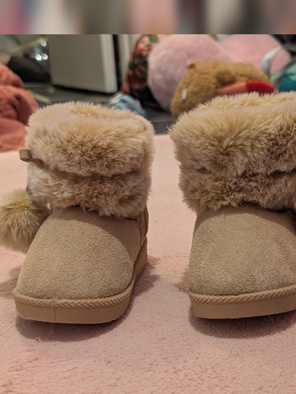 First Steps Cozy Faux-Fur Booties in Light Brown